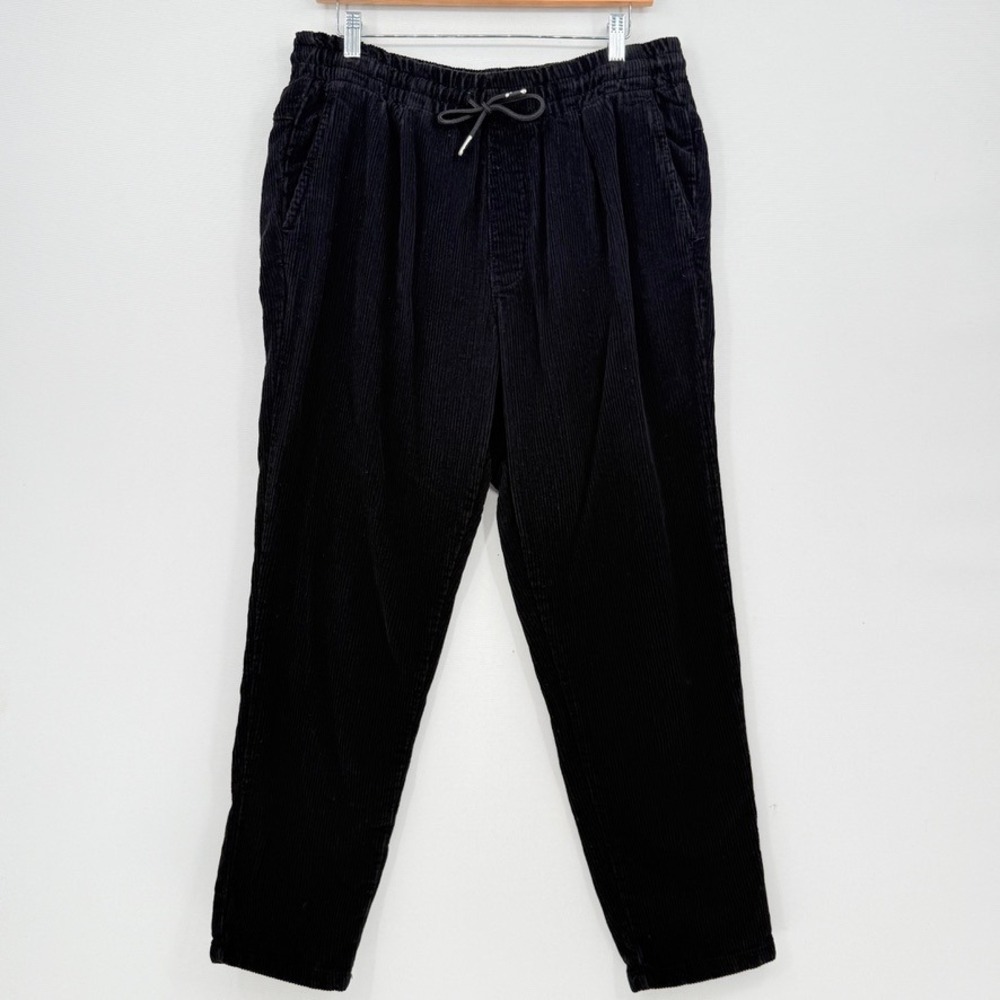 Zara Corduroy Pants Women Large Black Elastic Drawstring Tapered Gorpcore